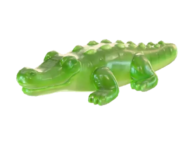 Green Gummy Crocodile 3D model, vytvořený pomocí AI