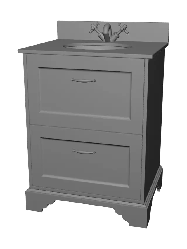 3D model for Two-Drawer White Bathroom Vanity with Marble Top
