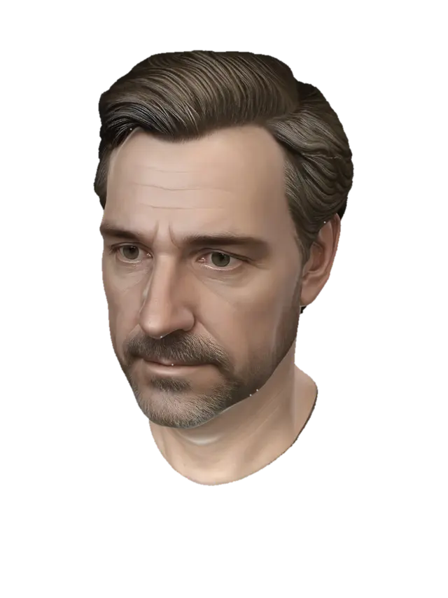 Contemplative Gentleman 3D model, vytvořený pomocí AI