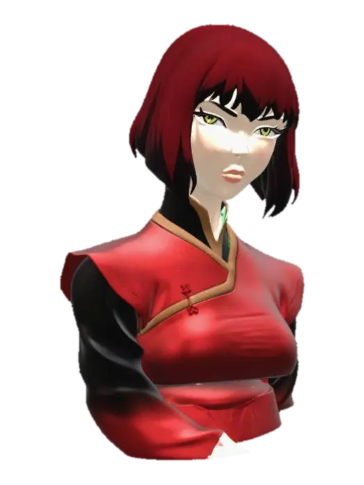 Crimson Gaze fire nation women 3D model, vytvořený pomocí AI