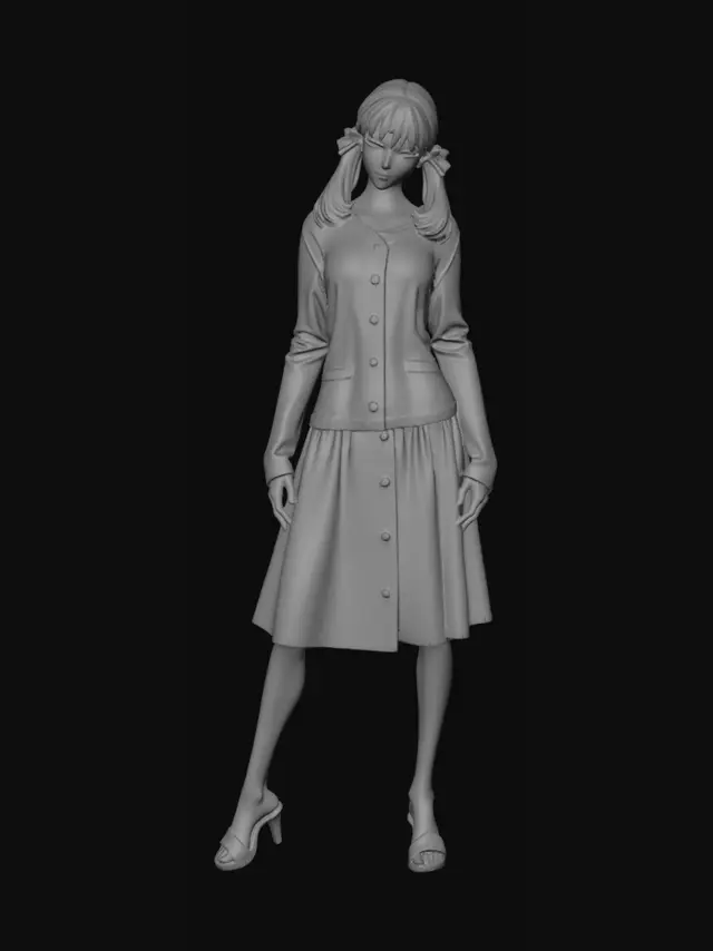 3D model for Blue Cardigan, Orange Skirt
