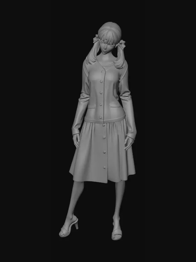 3D model for Blue Cardigan, Orange Skirt