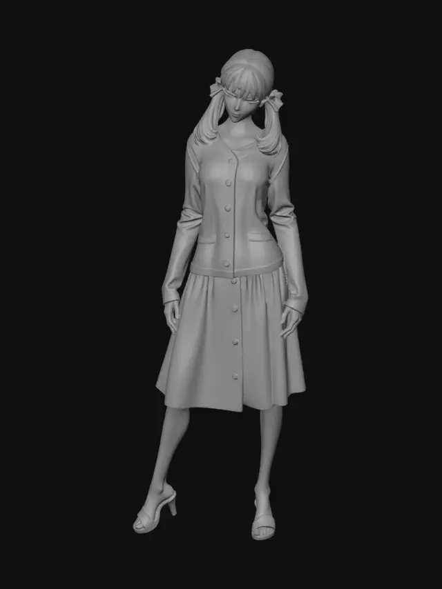 3D model for Blue Cardigan, Orange Skirt