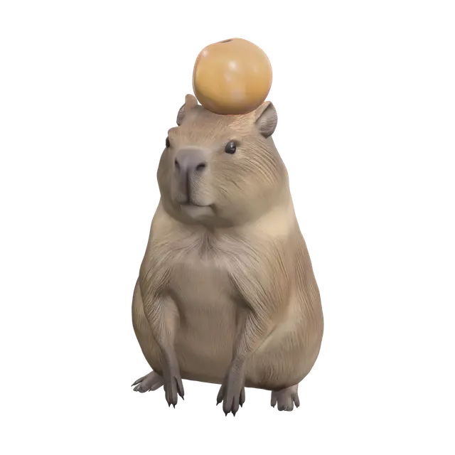 Capybara With Orange On Head 3D model, vytvořený pomocí AI