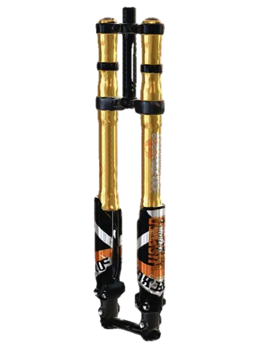 Gold Anodized Mountain Bike Front Suspension Fork Inverted 3D model, vytvořený pomocí AI