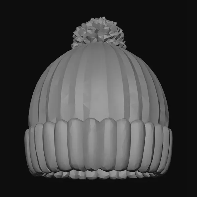 3D model for Шапка с помпоном, которую при желании можно надеть любому 3d персонажу на голову, чуть стилизованая, зимняя, с толстыми стенками, немного мультяшная, но все еще ближе к реалистичной