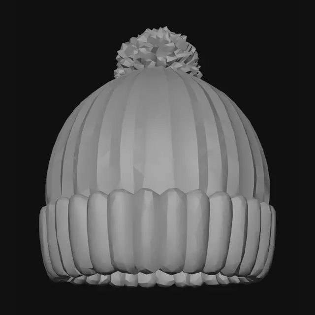 3D model for Шапка с помпоном, которую при желании можно надеть любому 3d персонажу на голову, чуть стилизованая, зимняя, с толстыми стенками, немного мультяшная, но все еще ближе к реалистичной