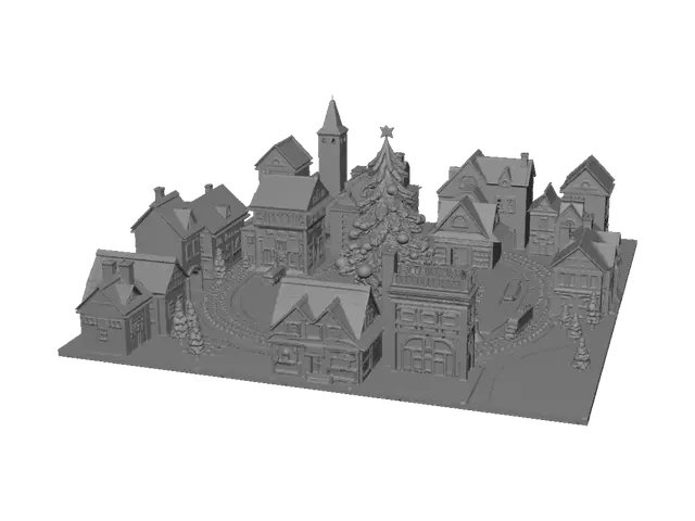 3D model for Queria fazer uma mini cidade de natal que tenha encaixes tipo quebra cabeça e uma parte tipo uma praça com uma árvorezona e também uma parte que passe o tren