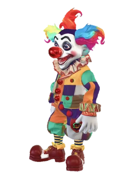 3D model for Ein psychedelischen clown , im hintergrund ein riesenrad. HOHE AUFLÖSUNG. Viele Farben, detailiert