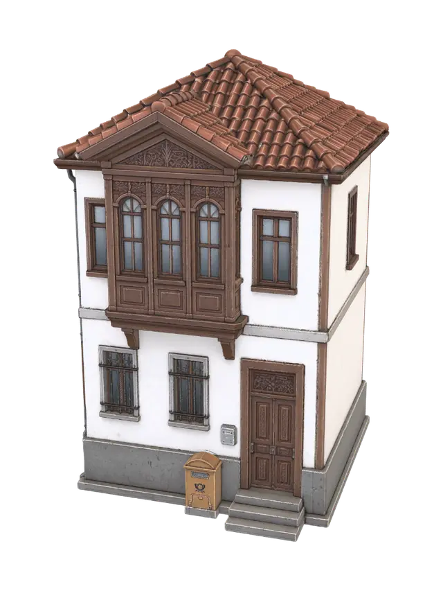 3D model for Two-Story European Villa with Red Tile Roof