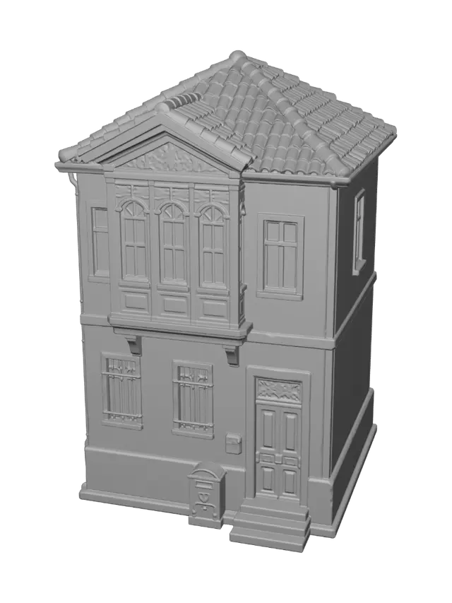 3D model for Two-Story European Villa with Red Tile Roof