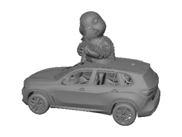 3D model for Фигурка Чёрная утка выглядывает из люка крыши BMW x5 и стреляет из ак47 чтобы машину было видно целиком
