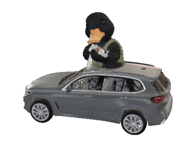 3D model for Фигурка Чёрная утка выглядывает из люка крыши BMW x5 и стреляет из ак47 чтобы машину было видно целиком