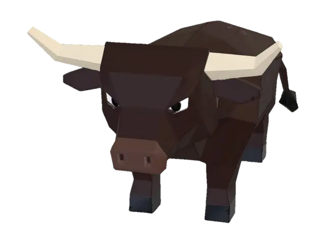 Blocky Bull on a Green Baseplate 3D model, vytvořený pomocí AI