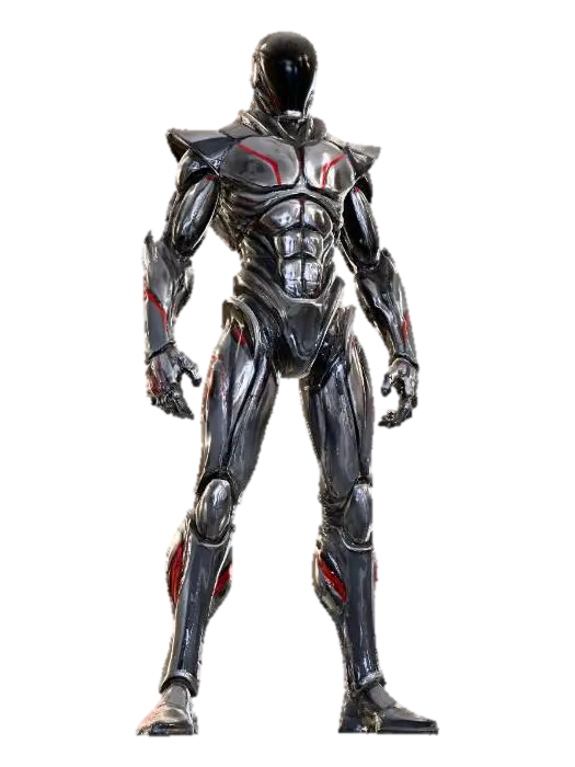 3D model for Full-body relic exosuit , standing in a barren desert. The suit is seamless and monolithic, sculpted from oily black alloy with faint bronze-green patina. Helmet fully sealed and featureless, smooth and intimidating, no face or visor visible. Armor looks grown and organic, not built — no seams, no straps, no bolts, just flowing planes of metal with angular shoulders and heavy boots. Subtle glowing red inlays etched across the chest and arms, like archaic circuitry. Hands oversized for gripping relic weapons. Style: line-art, graphic novel, Moebius-inspired, sharp contours, bold outlines, crosshatching for depth, minimal shading, mythic science-fantasy tone.Centered full-body portrait, standing tall. No background clutter focus on the suit’s silhouette.