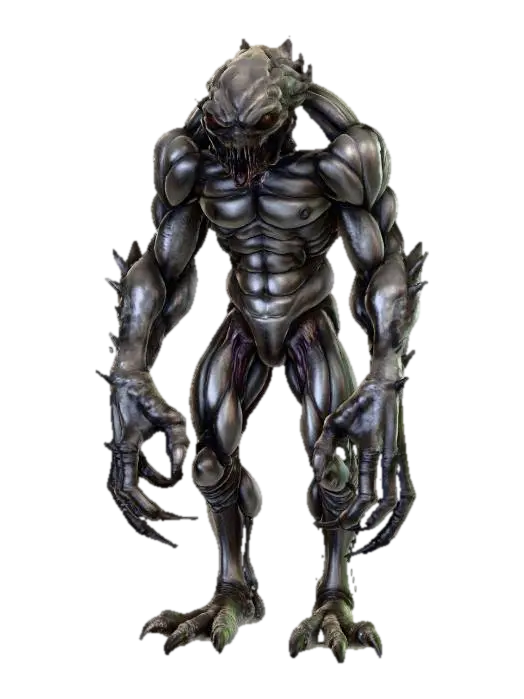 #villain#, Mutated monstrosity of black bulging muscles and tumorous lumps,… 3D model, vytvořený pomocí AI