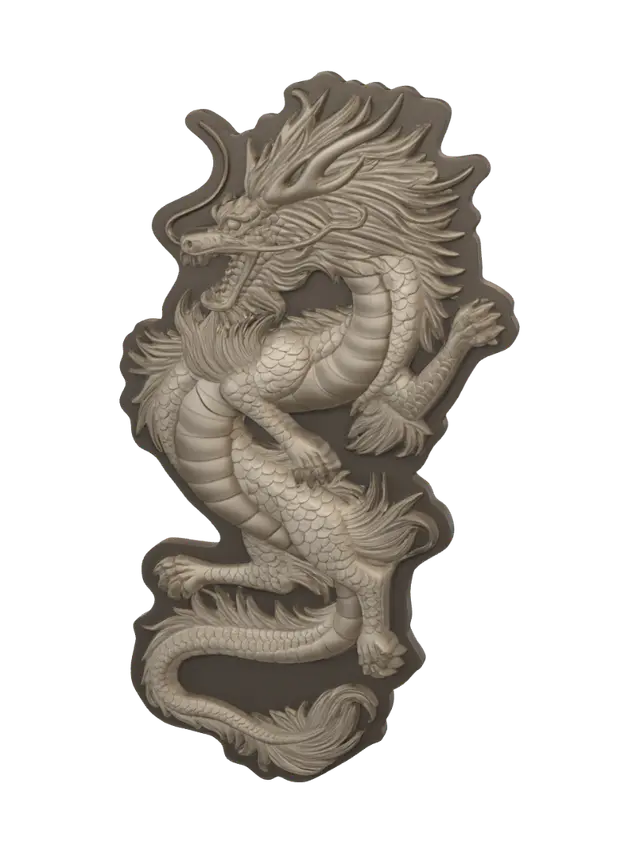 Dragon Relief Plaque - Finish 3D model, vytvořený pomocí AI