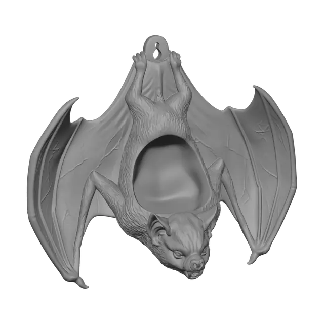3D model for A hanging vampire bat with its wings out to make a planter bowl. Make the back flat and the face like a realistic bat