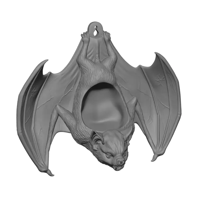 3D model for A hanging vampire bat with its wings out to make a planter bowl. Make the back flat and the face like a realistic bat