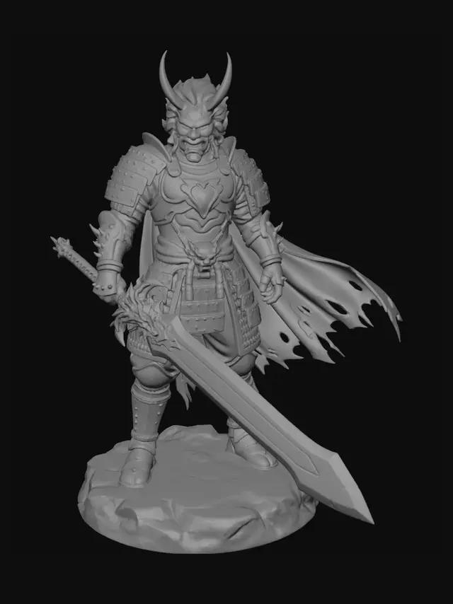 3D model for japanese demon warrior knight with dragon heart great sword