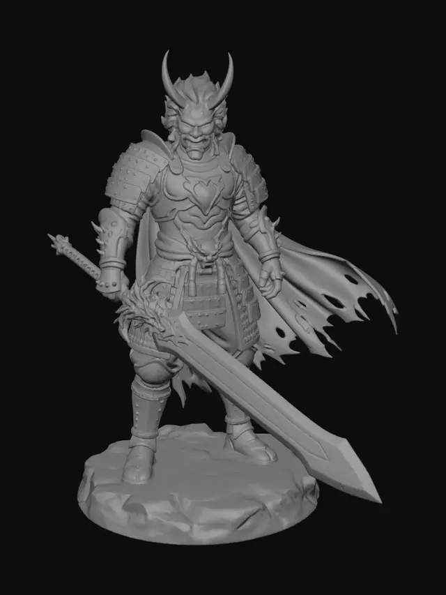 3D model for japanese demon warrior knight with dragon heart great sword
