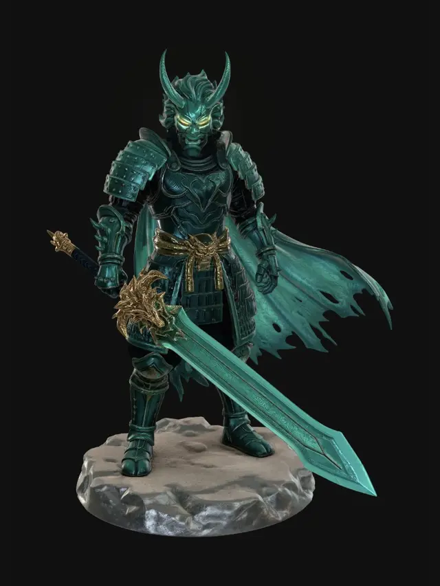 3D model for japanese demon warrior knight with dragon heart great sword