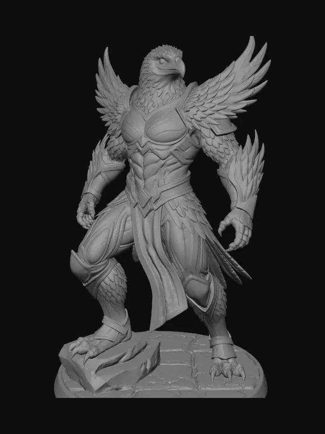 3D model for red, white and blue humanoid American Eagle warrior without helmet
