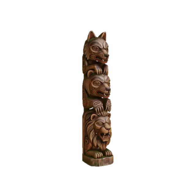 wolf, bear, lion totem pole - Folkart 3D model, vytvořený pomocí AI