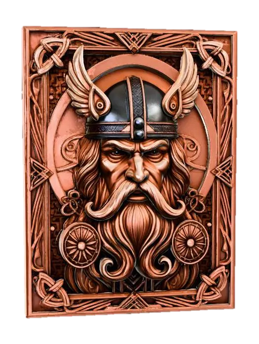 Viking Warrior Carving - Masculine 3D model, vytvořený pomocí AI