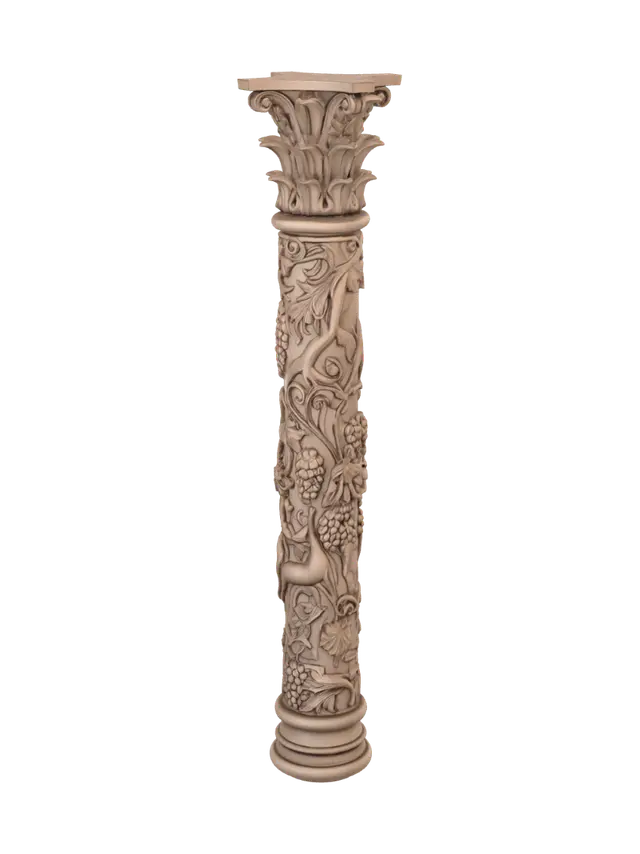 Grapevine Carved Column - Scrollwork-3D-modell, genererad av AI