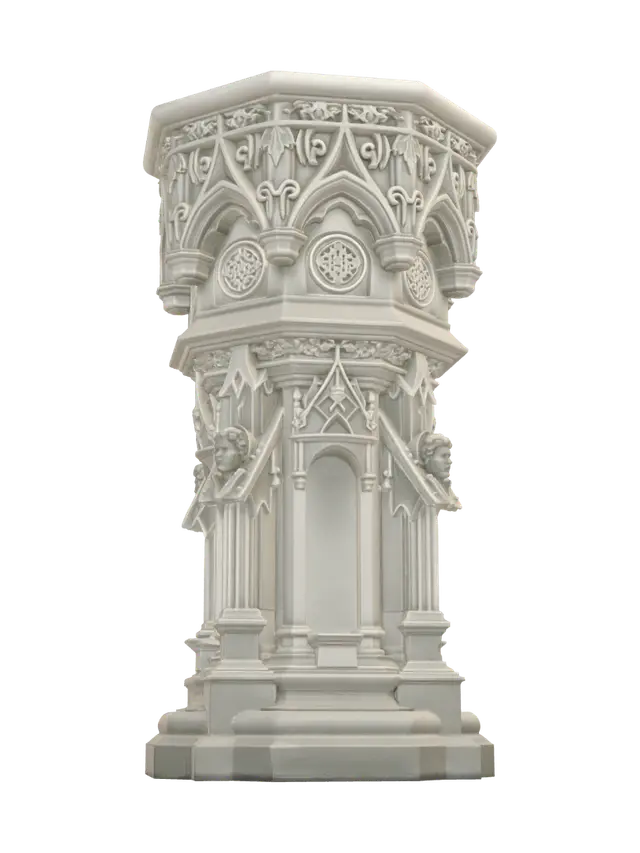 Gothic Stone Pulpit Pedestal - Altar 3D model, vytvořený pomocí AI