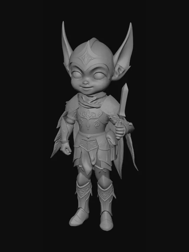 3D model for Create a pophead style image of a elf knight wearing a suit of armour