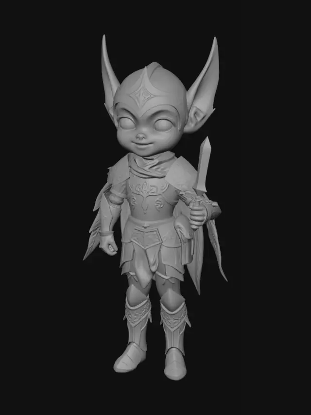 3D model for Create a pophead style image of a elf knight wearing a suit of armour