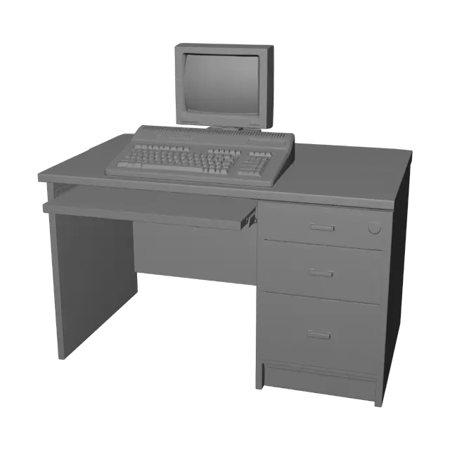 3D model for Retro Computer on a Wooden Desk