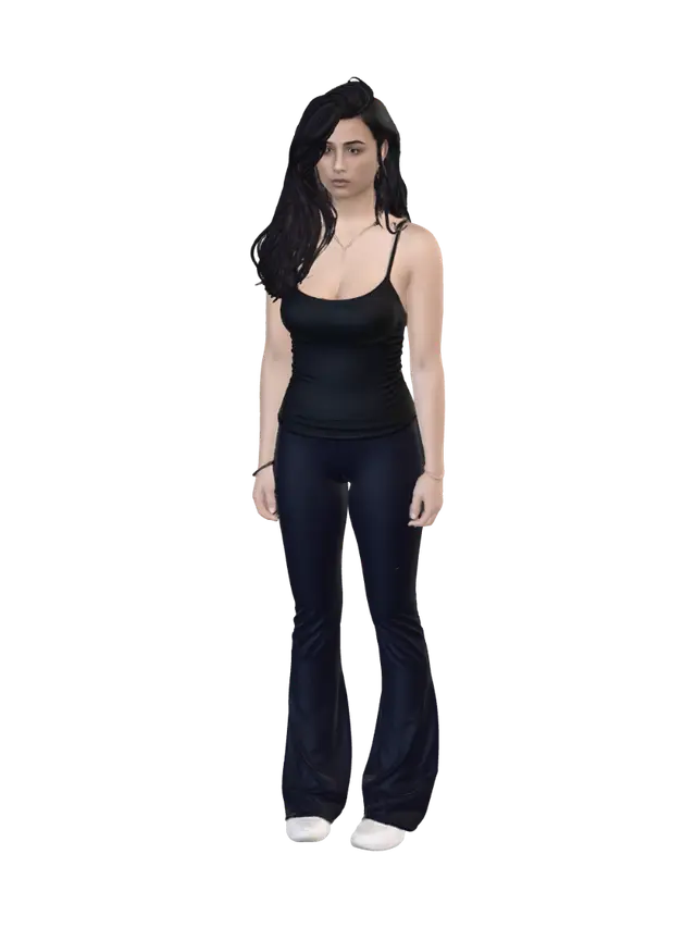 3D model for Black Tank Top and Navy Flare Pants