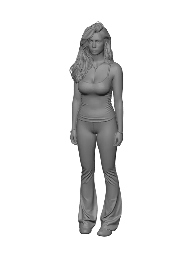 3D model for Black Tank Top and Navy Flare Pants