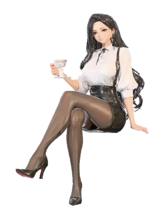 Elegance in the Library - Animegirl 3D model, vytvořený pomocí AI