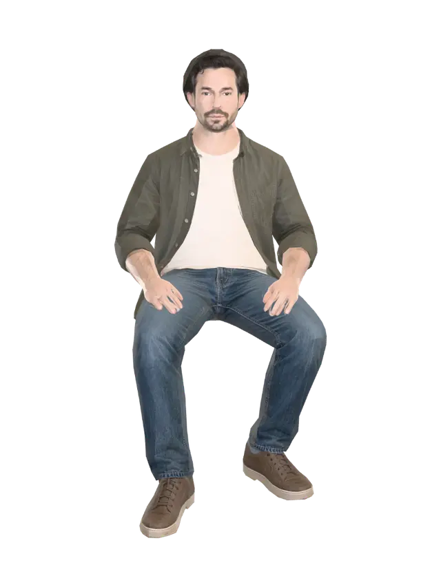 Low Poly Sitting Man - Neutralexpression 3D model, vytvořený pomocí AI