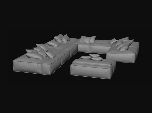 3D model for Cream Modular Sectional Sofa