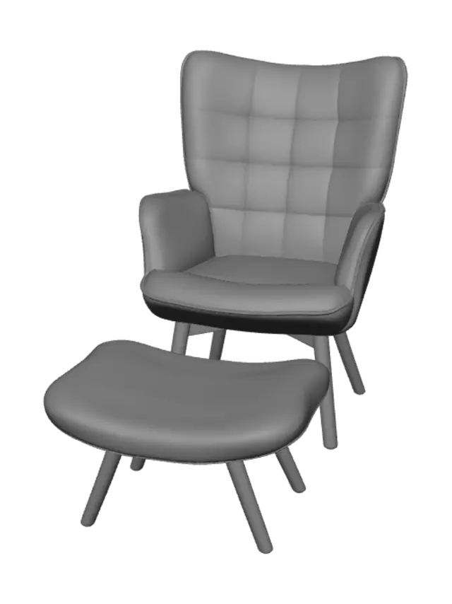 3D model for Sunny Yellow Tufted Armchair with Ottoman