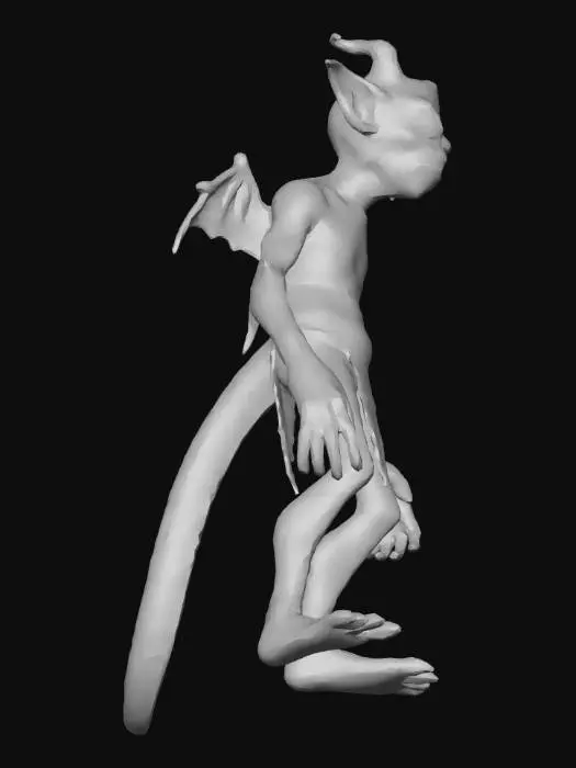 3D model for A humanoid goblin character in T-pose, game-ready 3D model. Height approximately 1.89 meters. Base goblin with early draconic mutation traits. Subtle scale patterns on shoulders, arms, and back. Slight bone-like growth hints on skin. Faint heat distortion aura around body. Still fully humanoid anatomy for animation compatibility. Neutral expression. No clothing, armor, or weapons. Clean topology, rigging-friendly, low-mid poly, PBR materials. Evolution-ready design.