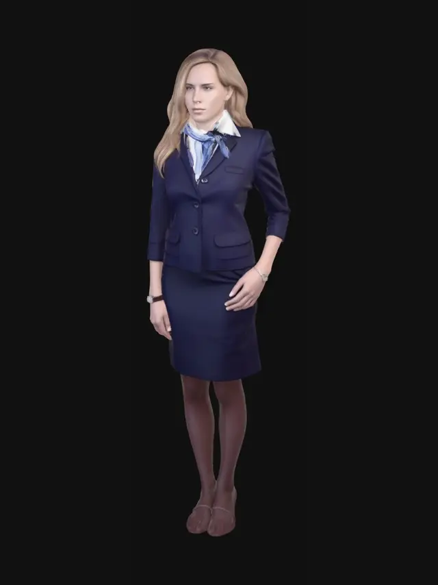 3D model for Navy Business Suit with Scarf