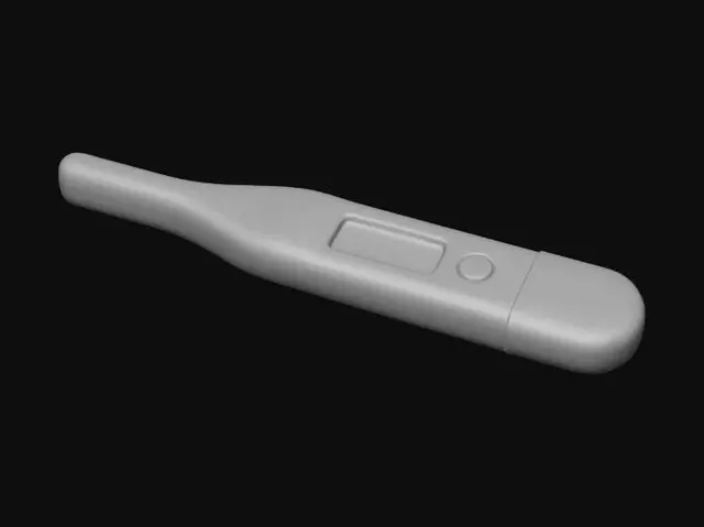 3D model for stylized premium digital thermometer,
simple clean design, rounded edges,
single object, one material, game-ready for Unity,
clean topology, minimal details, neutral lighting,
centered, no background