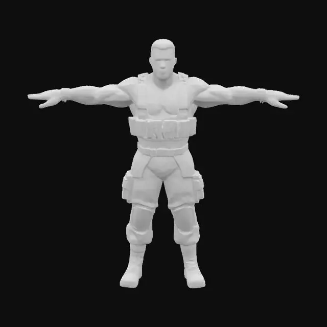 3D model for Arnold Schwarzenegger as Dutch Scaefer from Predator, Game Assets, Highly Detailed, Ultra Realistic, T-pose, Full Body, Symmetrical Body