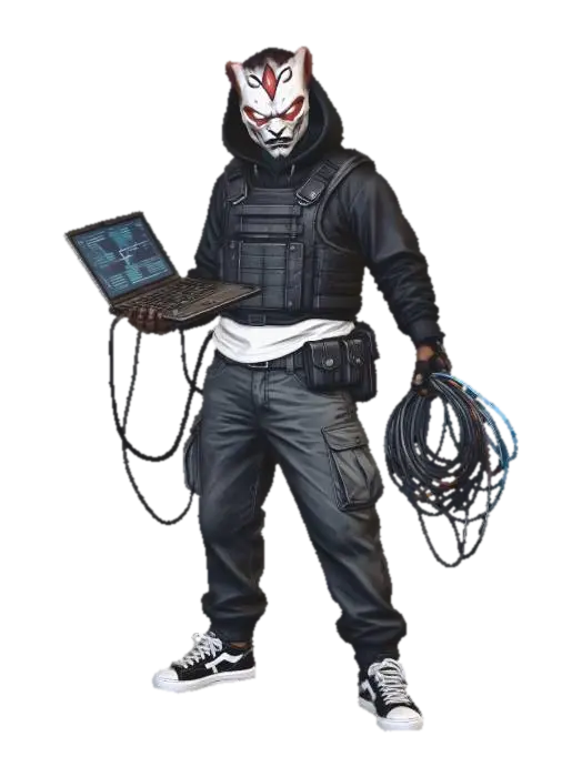 Oni Masked Hacker in the Alley - Badguy 3D model, vytvořený pomocí AI