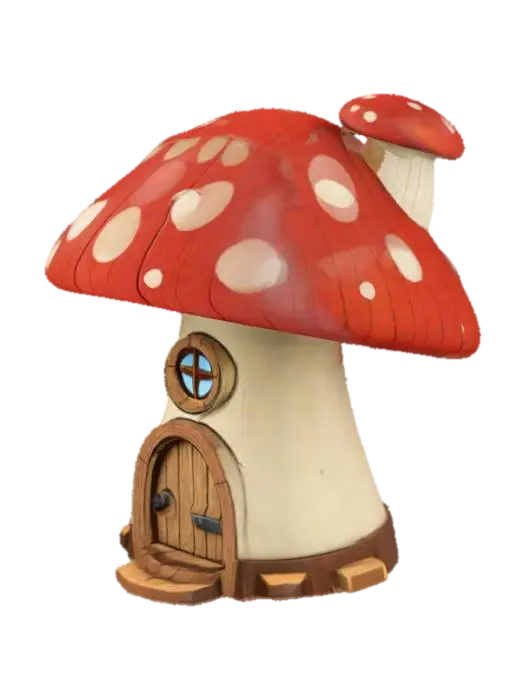 Mushroom Cottage - Fairytale 3D model, vytvořený pomocí AI