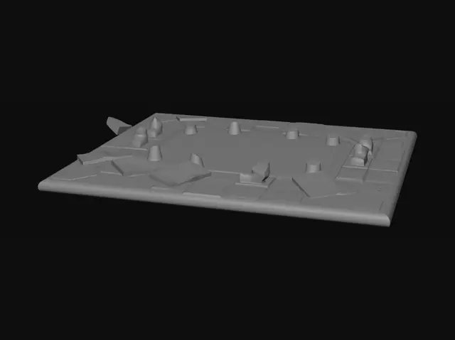 3D model for Modelo 3D de tablero rectangular de juego de mesa “CRISIS TOTAL”, vista superior perfecta, estilo moderno y profesional. Circuito exterior con 24 casillas elevadas y bordes redondeados. Esquina inferior izquierda: casilla grande verde “SALIDA +100€” con monedas, billetes y flecha ascendente. Casillas rojas “EVENTO” con triángulo ⚠️ y monedas cayendo, casillas azules “MERCADO” con gráfico 📈, casillas verdes “INVERSIÓN” con saco 💰, casillas negras “RIESGO” con dado 🎲 rojo, casillas grises “DESCANSO” con escudo 🛡️. Centro elevado con círculo financiero, textos “NORMAL”, “SUBIDA”, “CRISIS” y contador 1–10. Material plástico brillante, sombras suaves, iconos grandes, colores vivos, aspecto real de juego de mesa, limpio y equilibrado.