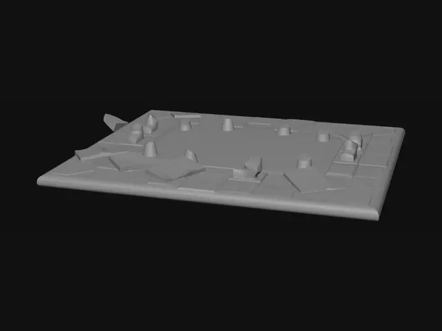 3D model for Modelo 3D de tablero rectangular de juego de mesa “CRISIS TOTAL”, vista superior perfecta, estilo moderno y profesional. Circuito exterior con 24 casillas elevadas y bordes redondeados. Esquina inferior izquierda: casilla grande verde “SALIDA +100€” con monedas, billetes y flecha ascendente. Casillas rojas “EVENTO” con triángulo ⚠️ y monedas cayendo, casillas azules “MERCADO” con gráfico 📈, casillas verdes “INVERSIÓN” con saco 💰, casillas negras “RIESGO” con dado 🎲 rojo, casillas grises “DESCANSO” con escudo 🛡️. Centro elevado con círculo financiero, textos “NORMAL”, “SUBIDA”, “CRISIS” y contador 1–10. Material plástico brillante, sombras suaves, iconos grandes, colores vivos, aspecto real de juego de mesa, limpio y equilibrado.