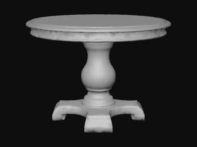 3D model for A low poly, antique-style round wooden table. Designed to fit in an old, vintage library setting. The style should be classic and slightly weathered.