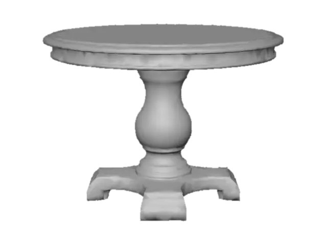 3D model for A low poly, antique-style round wooden table. Designed to fit in an old, vintage library setting. The style should be classic and slightly weathered.